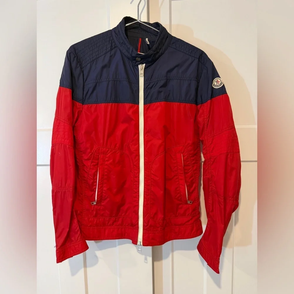 Moncler Navy and Red Zip-Up Jacket